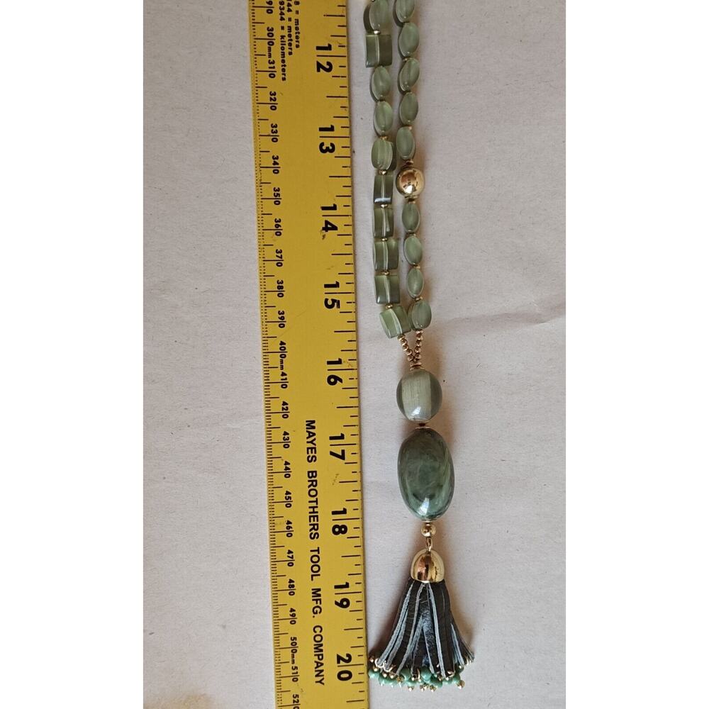 Chico's Statement Necklace Green Beaded Tassel Pendant 16" Adjustable Clasp‎ - Picture 8 of 8
